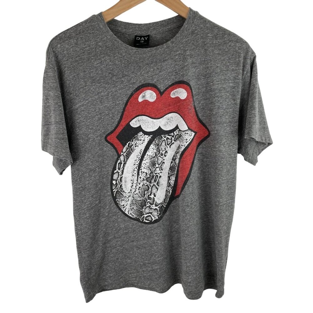 Day Womens SIze Small Gray Short Sleeve Graphic Print T-shirt Lips Snake Skin